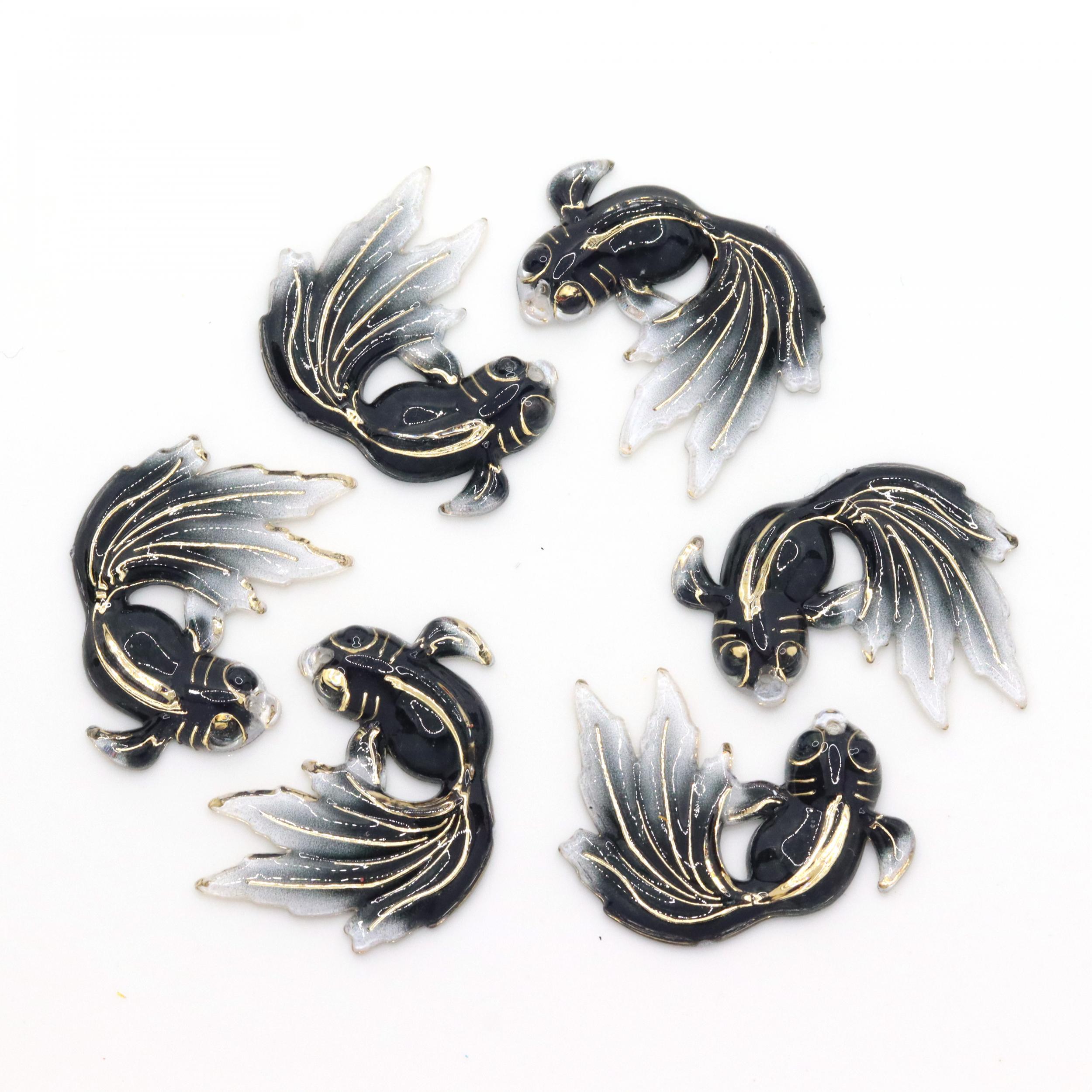 Bling 9pcs Resin Goldfish FlatBack Rhinestone Craft Appliques